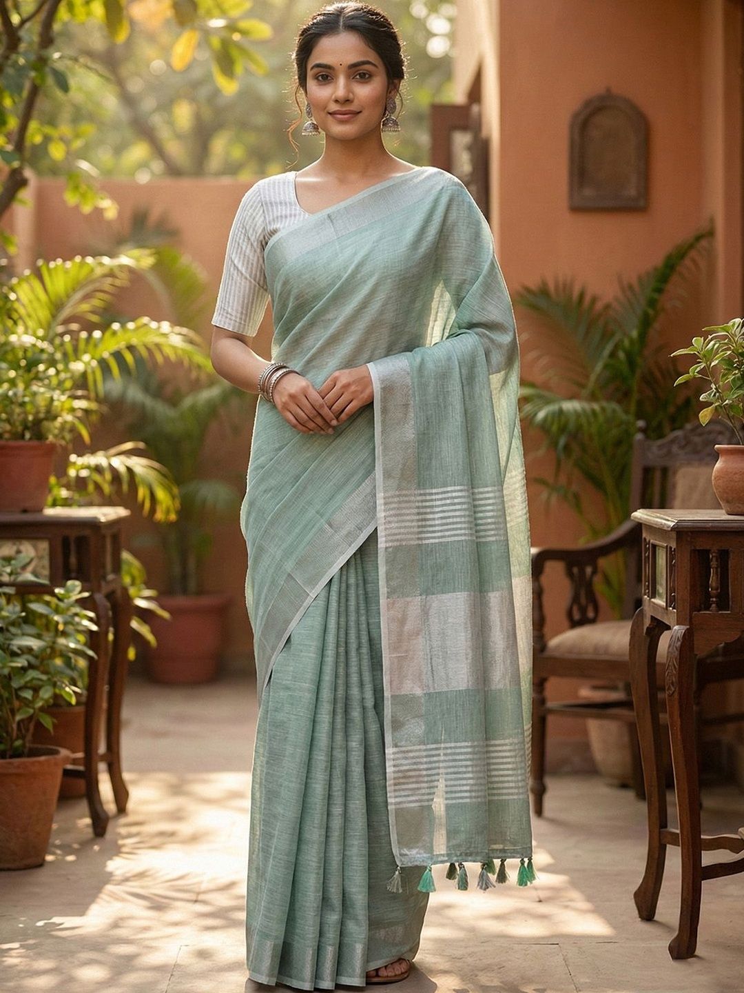 Sutriti Striped Zari Linen Blend Saree