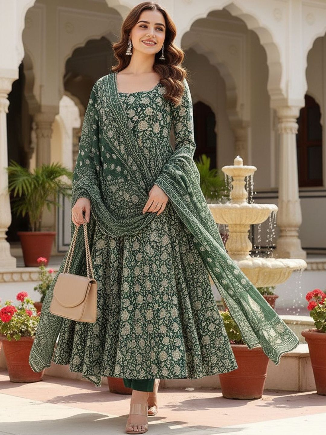 ARADHNA Women Ethnic Motifs Printed Regular Kurta with Trousers & With Dupatta