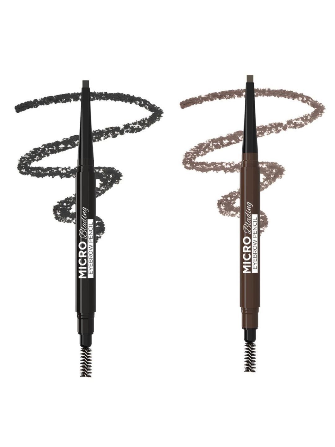 GLAM21 Set Of 2 Micro Blading Eyebrow Pencil With Spoolie- Black & Dark Brown - 0.3 g Each