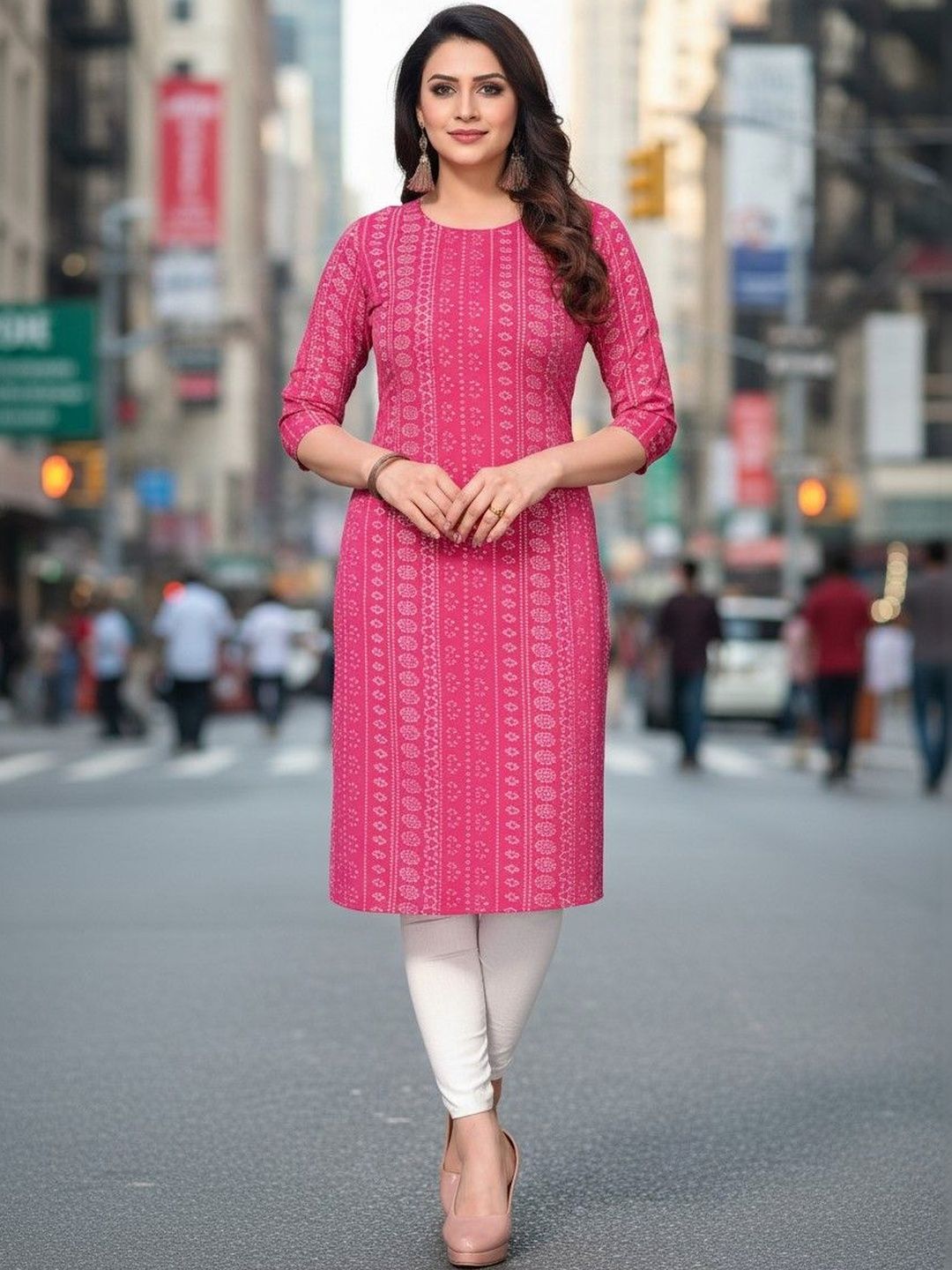 SZN Women Geometric Printed Thread Work Crepe Blend Kurta