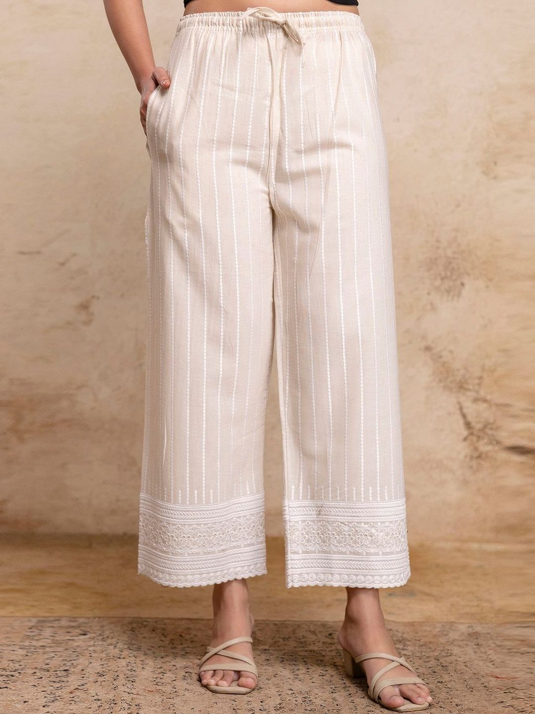 FERANOID Women Embroidered Knitted Ethnic Palazzos