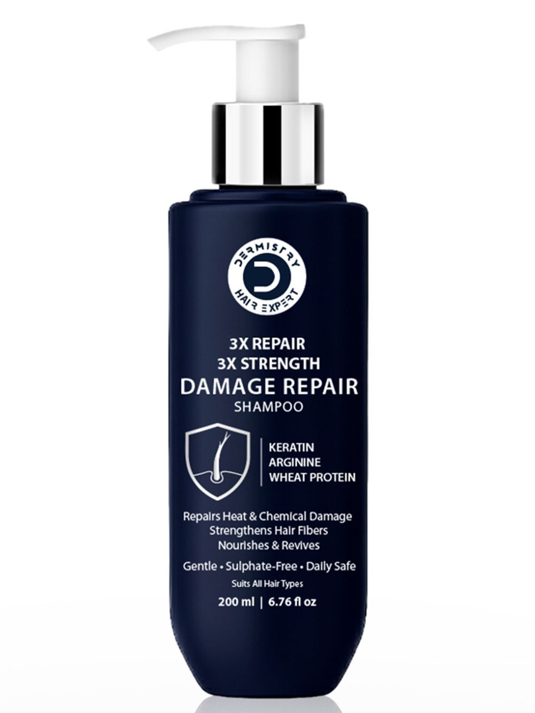 DERMISTRY Sulphate Free Damage Repair Shampoo for Dry Frizzy Hair Keratin Arginine- 200ml