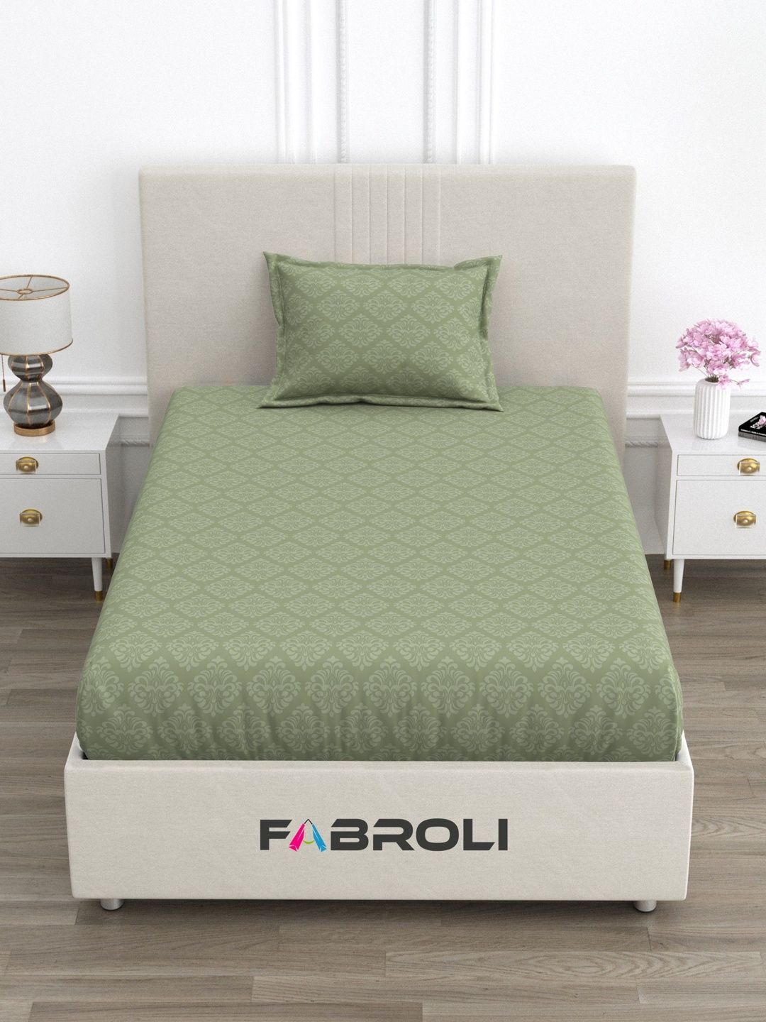 Buy FABROLI Green Ethnic Motifs 300 TC Single Bedsheet With 1 Pillow Covers -  - Home for Unisex