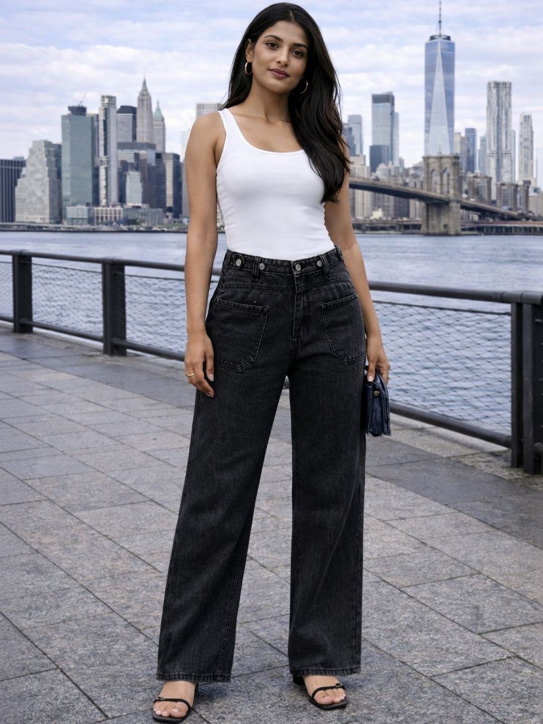 KASHIANXSTYLE Women Comfort Wide Leg High-Rise Light Fade Stretchable Jeans