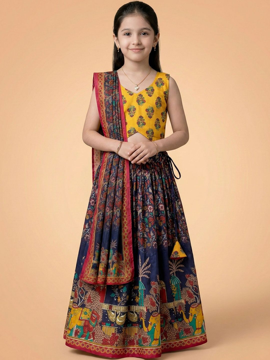 Sangria Girls Printed V-Neck Flared Lehenga Choli