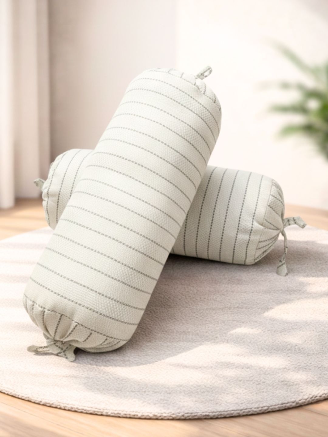 Buy THE CONVERSION Cream Striped Fade Resistant 2 Pcs Bolster Covers -  - Home for Unisex