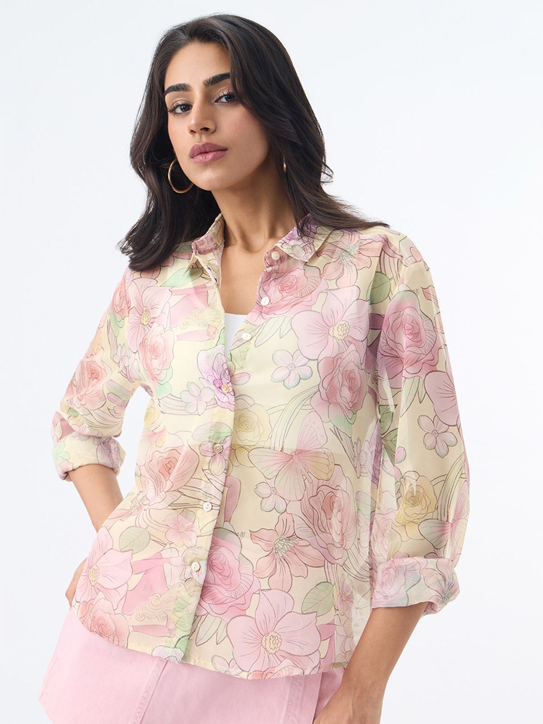 The Souled Store Women Relaxed Fit Disney Printed Pink Shirts