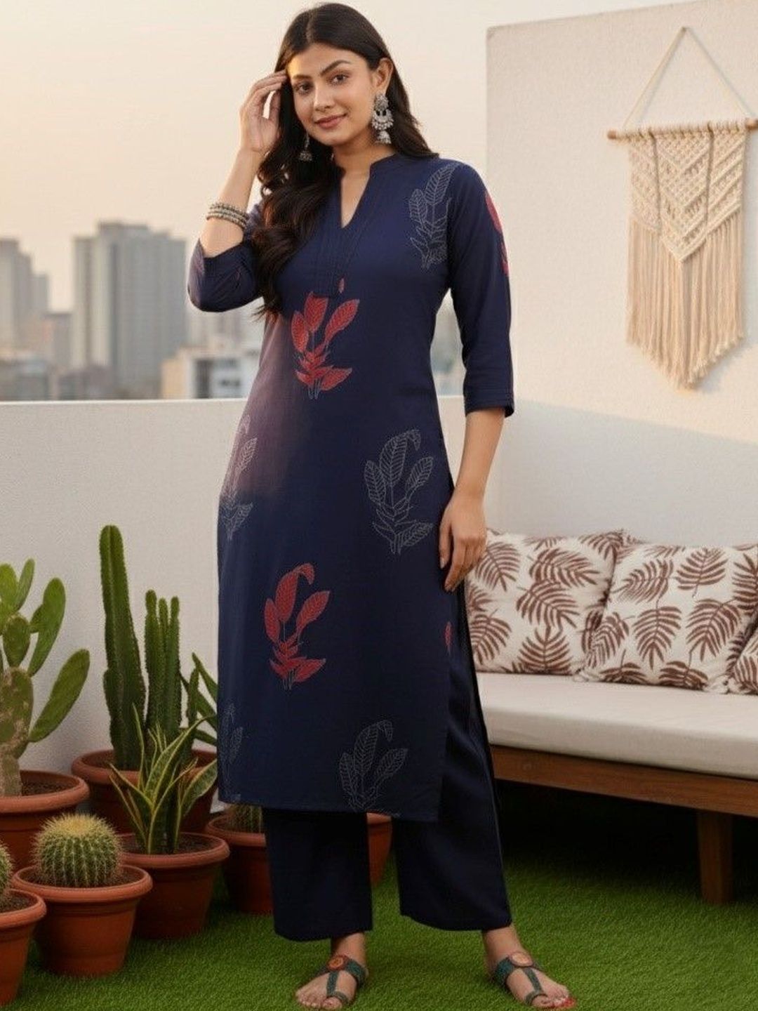 HERE&NOW Women Ethnic Motifs Printed Regular Pure Cotton Kurta with Palazzos
