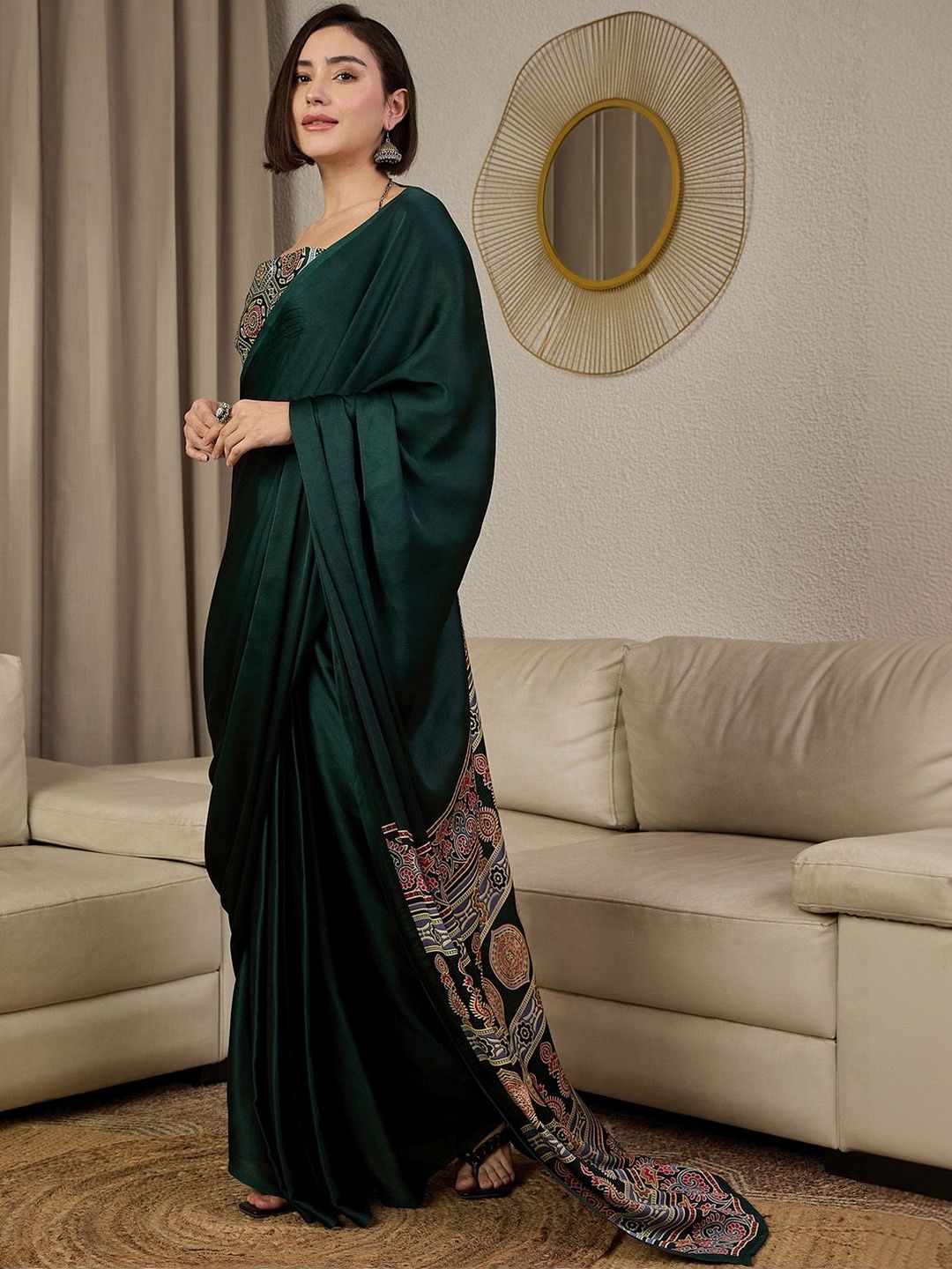 Ajrak Satin Ready To Wear Block Printed Saree 3
