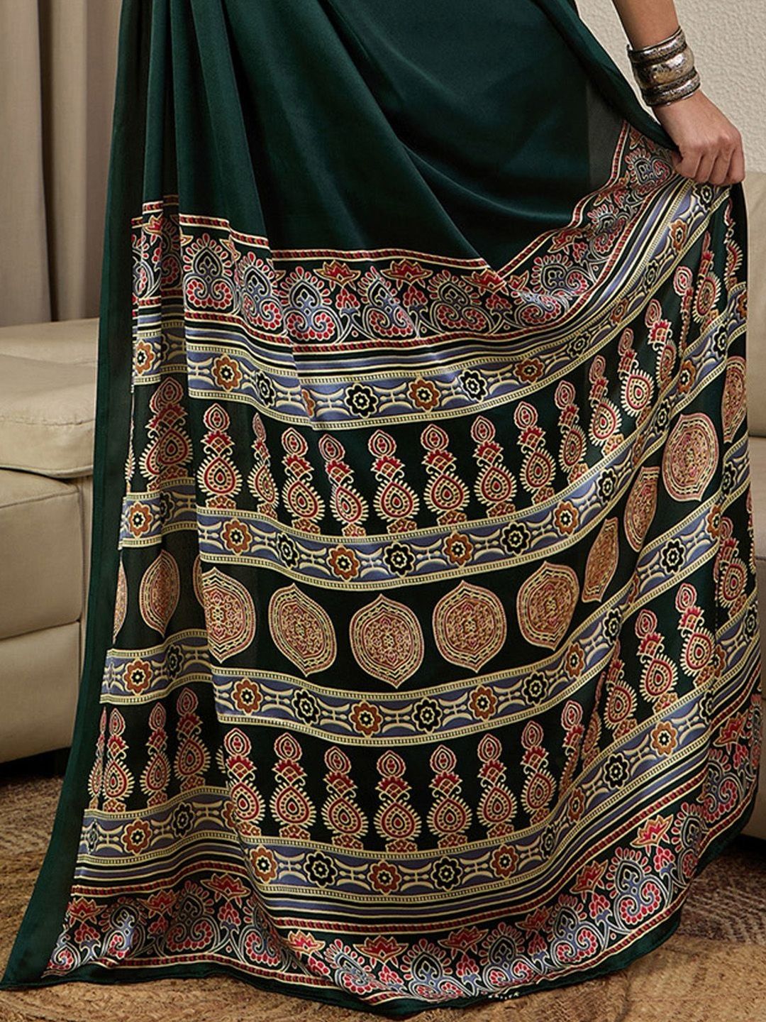 Ajrak Satin Ready To Wear Block Printed Saree 5