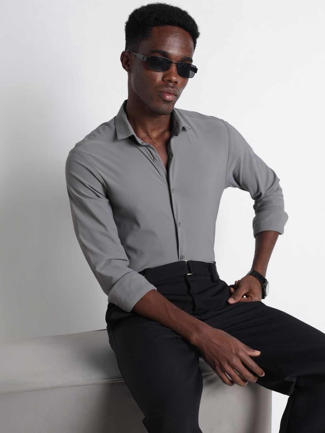 Blu MNKY Men Classic Slim Fit Casual Shirt