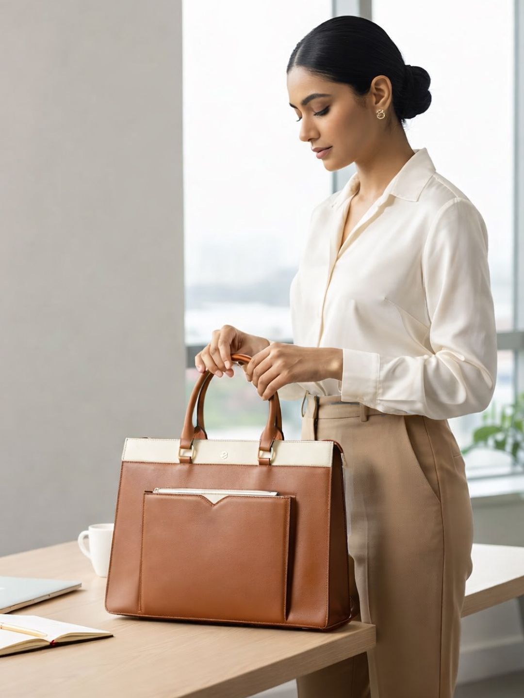 HORRA Solid Laptop Compartment Large Structured Shoulder Bag