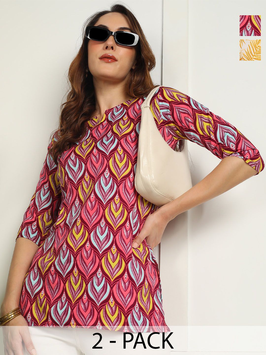 JANKHI Pack Of 2 Printed Three Quarter Sleeves Kurtis