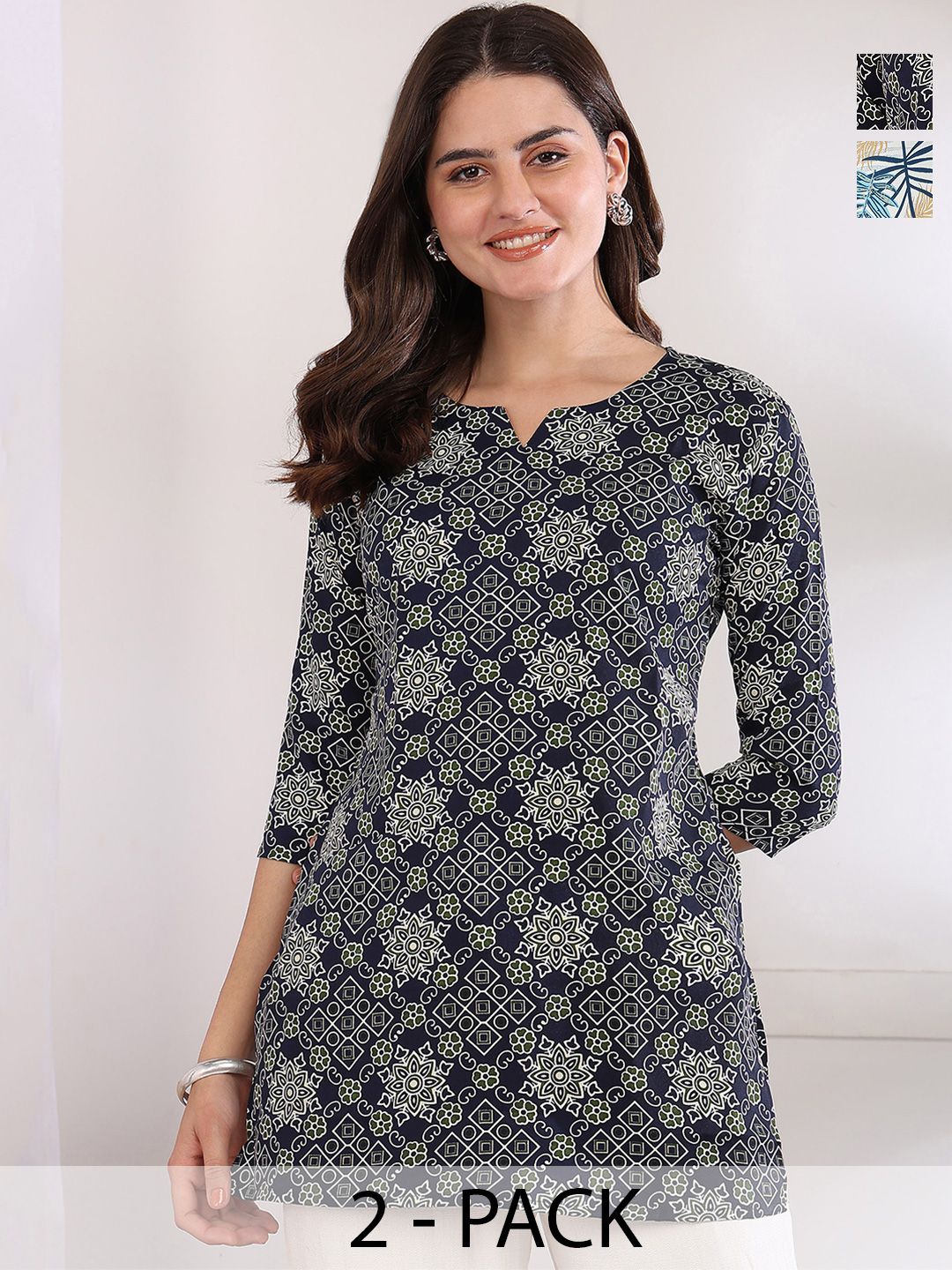 JANKHI Pack Of 2 Printed Three Quarter Sleeves Kurtis