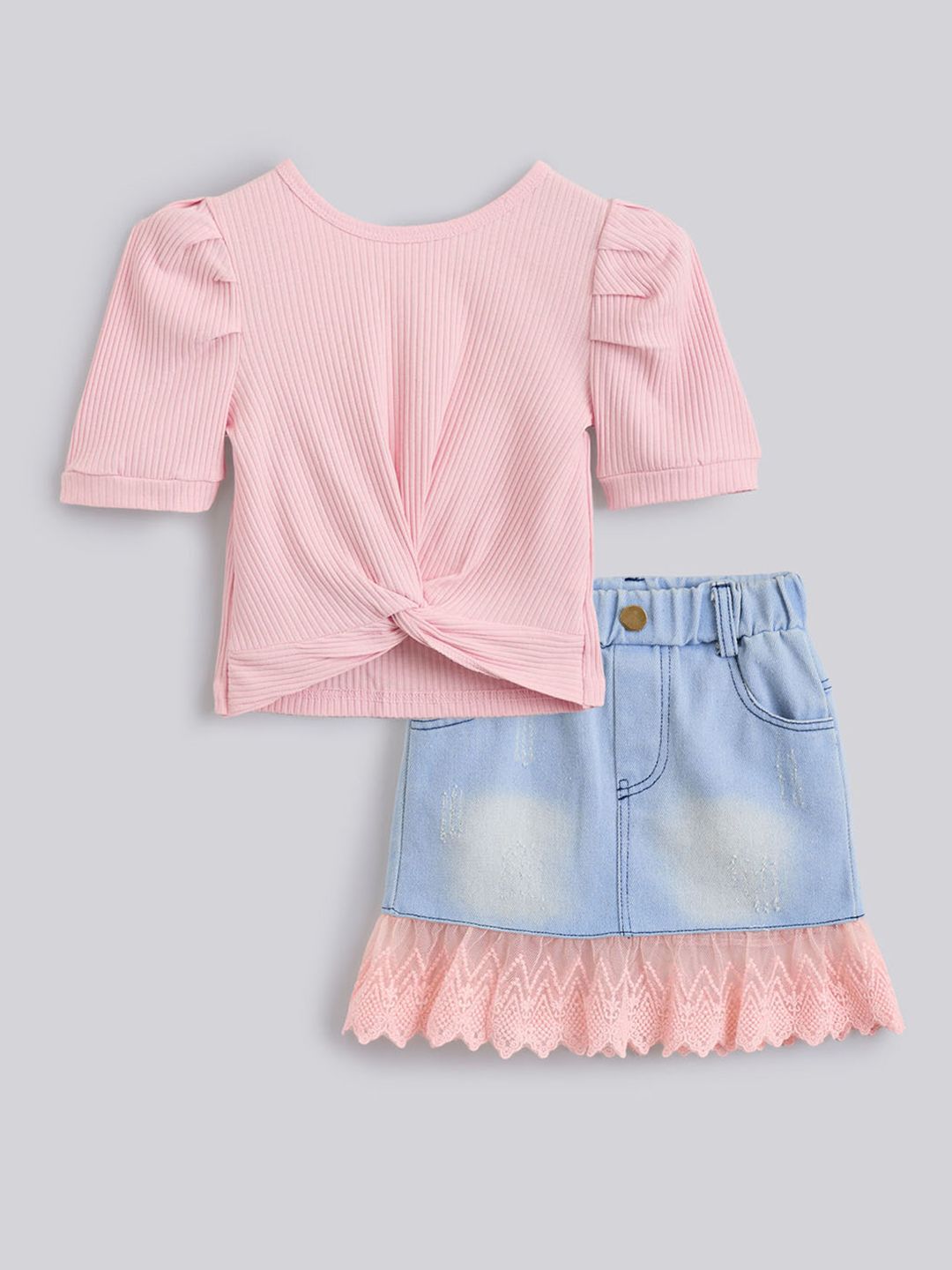 Buy Hopscotch Textured Blouse Top With Skirt -  - Apparel for Girls
