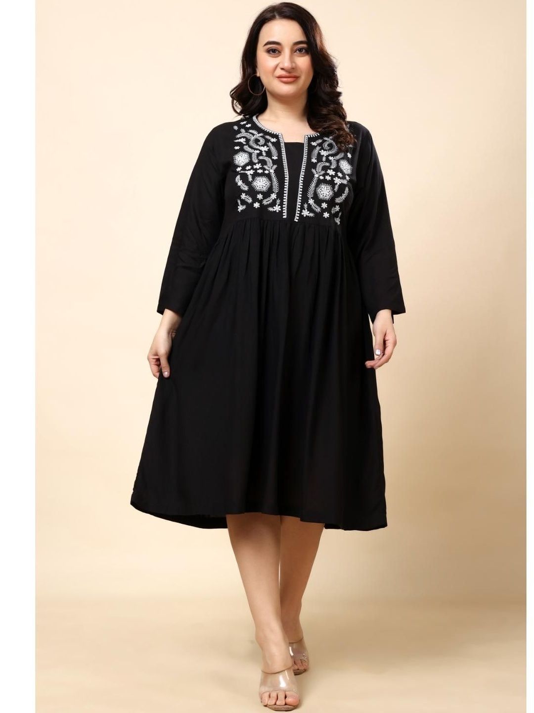 VAAMII Embroidered A-Line Midi Dress