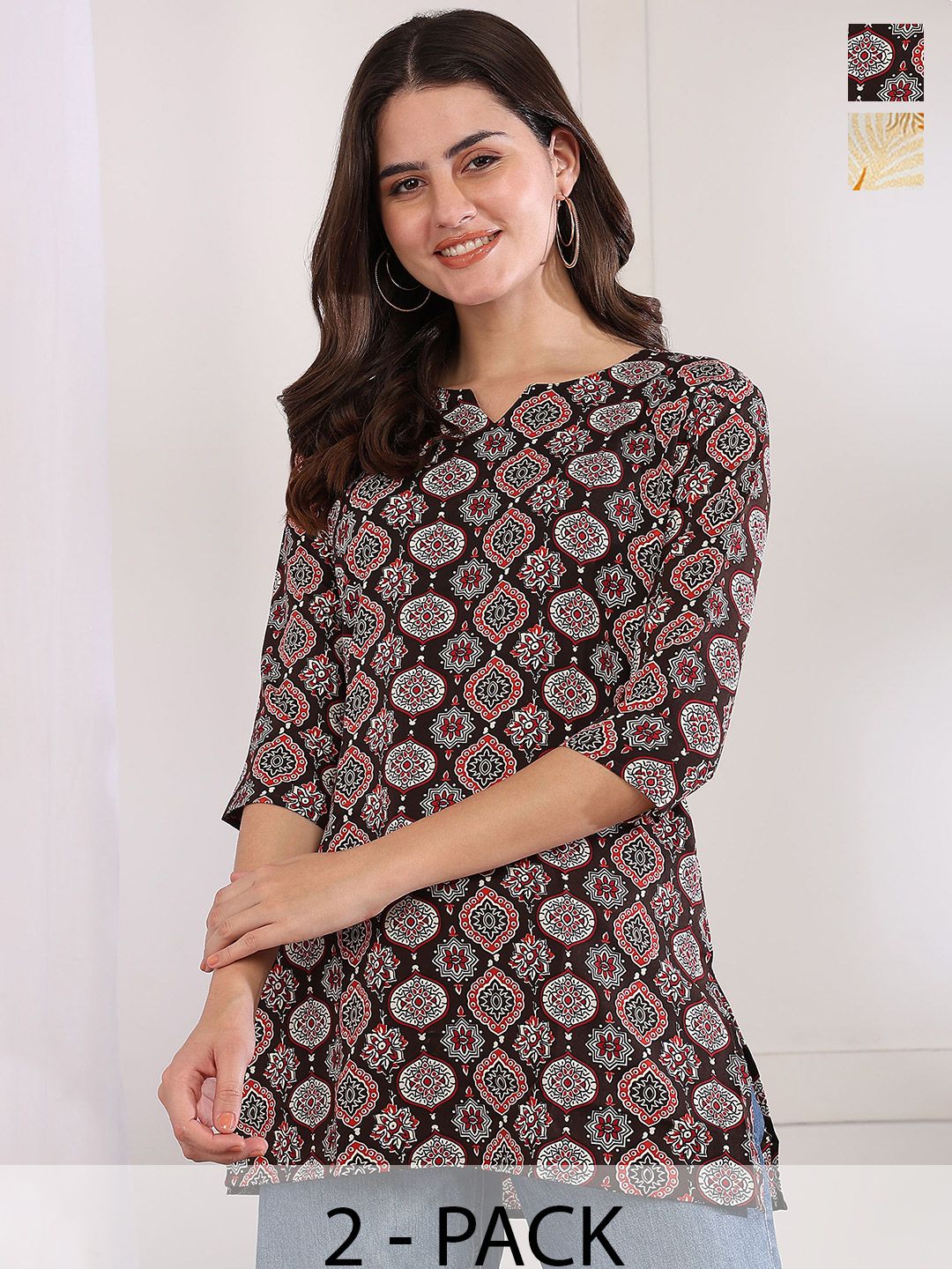 JANKHI Pack Of 2 Printed Three Quarter Sleeves Kurtis