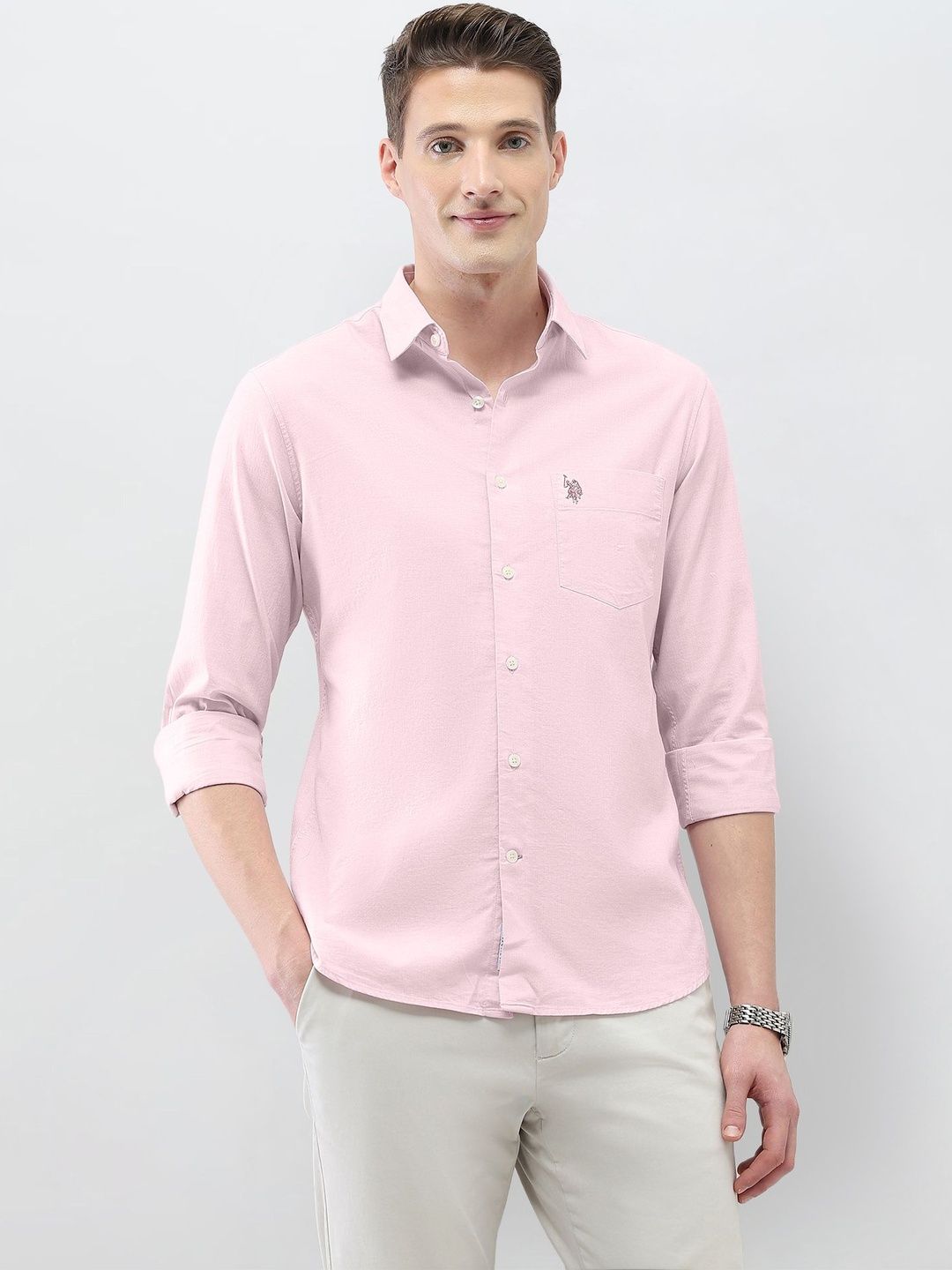 U.S. Polo Assn.Twill Solid Pattern Pure Cotton Shirt