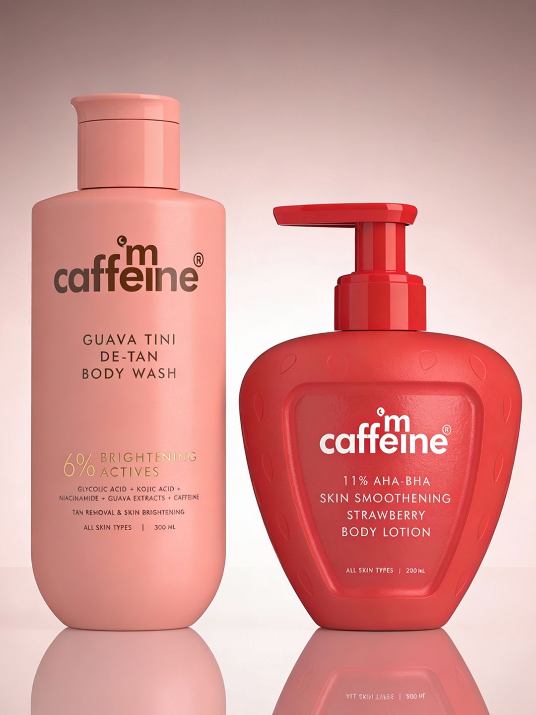 MCaffeine Set of Detan Body Wash 300ml & Strawberry Body Lotion 200ml