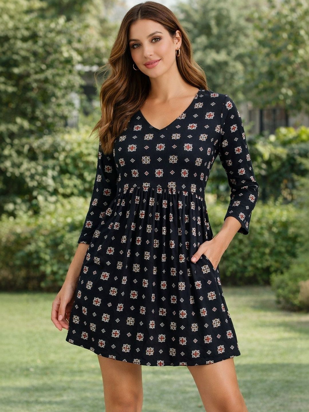 ZARISTAA Print Crepe Fit & Flare Mini Dress