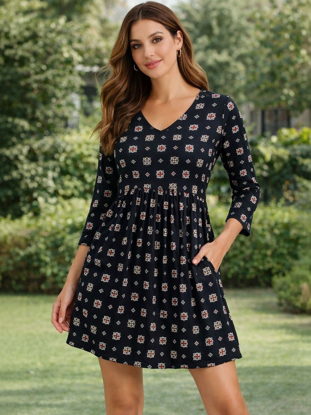 ZARISTAA Print Crepe A-Line Mini Dress