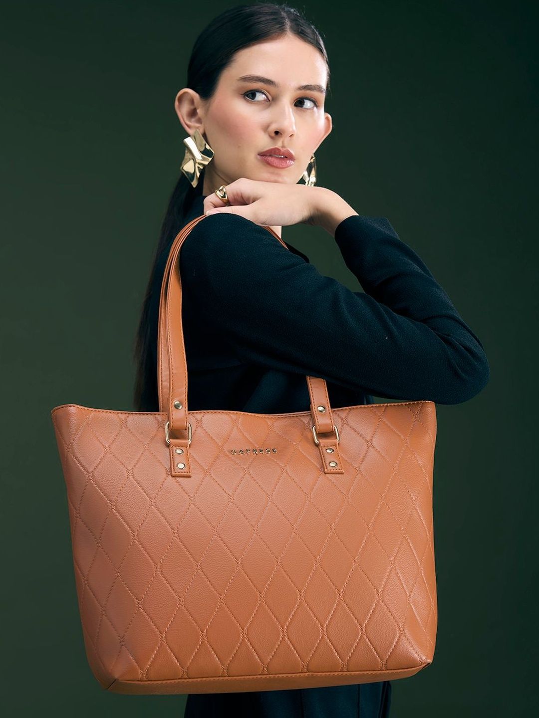 Caprese Claudiaa Quilted Synthetic Leather Laptop Compartment Oversized Shopper Tote Bag