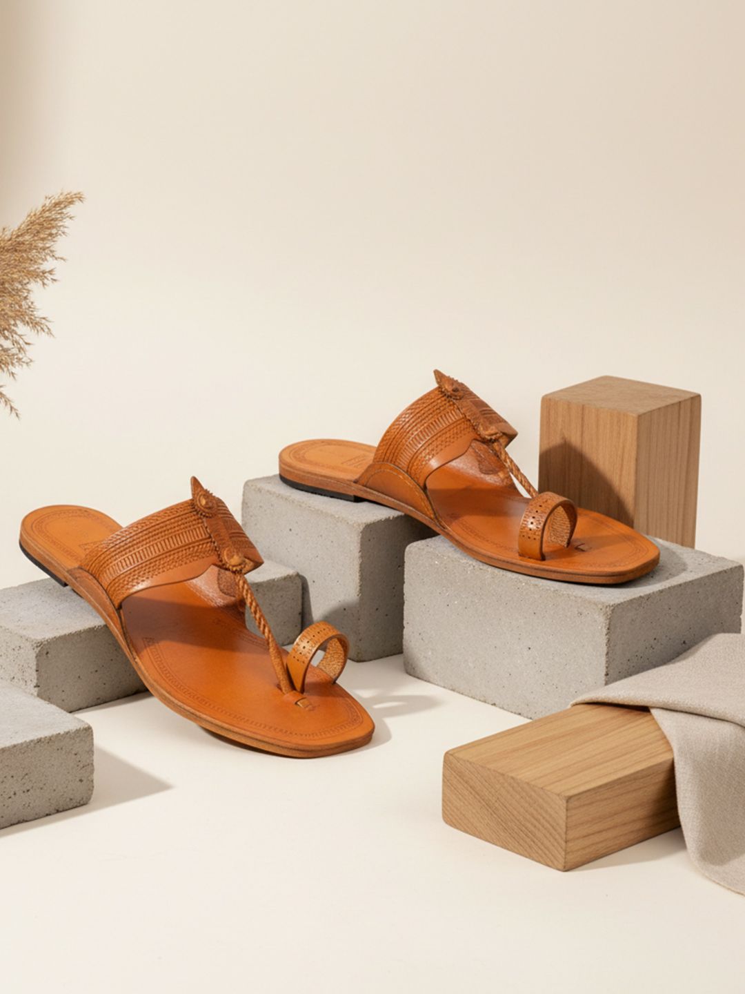 KORAKARI Men Gemini Textured Ethnic Leather Comfort Sandals