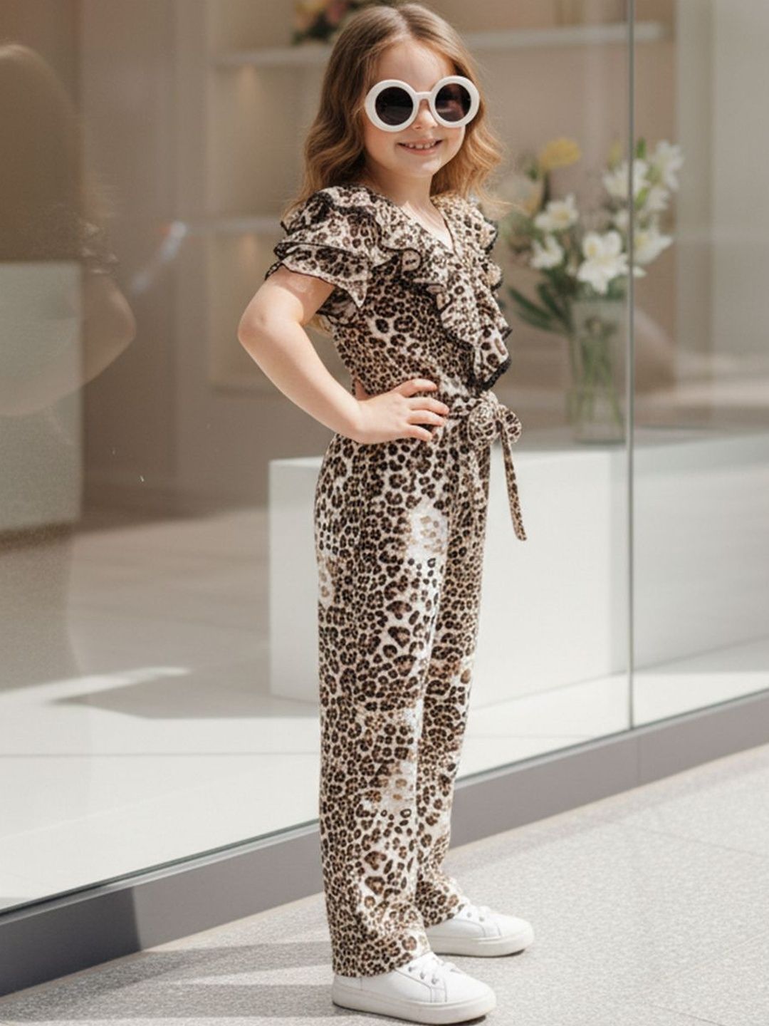 Girls Printed Basic Jumpsuit with Ruffles 3