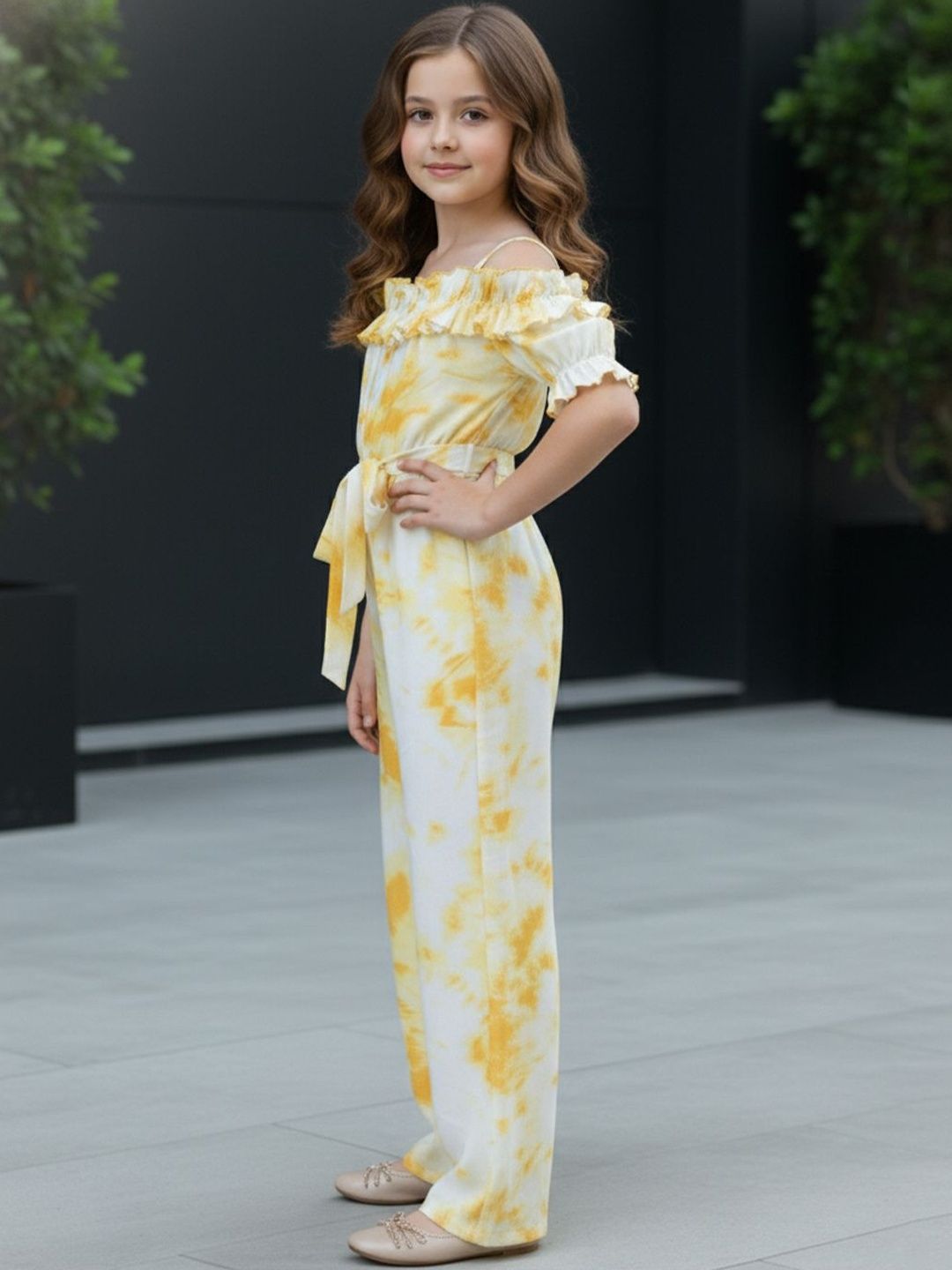 Girls Off-Shoulder Printed Basic Jumpsuit with Ruffles 3
