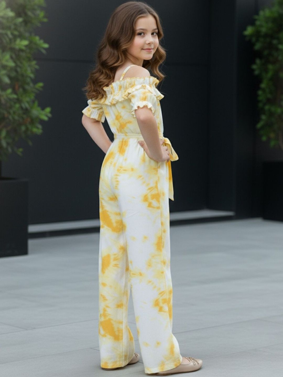 Girls Off-Shoulder Printed Basic Jumpsuit with Ruffles 5