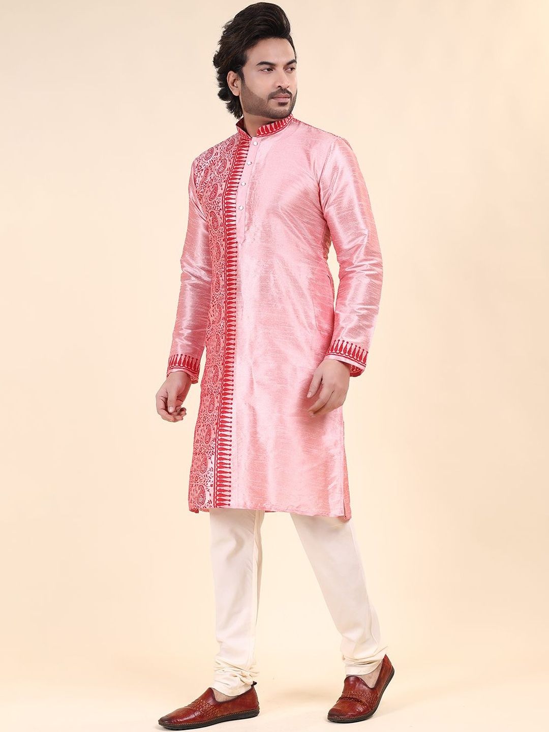 RANAK Men Block Printed Mandarin Collar Straight Kurta