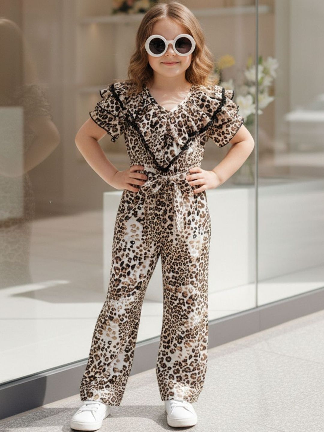 Girls Printed Basic Jumpsuit with Ruffles 2