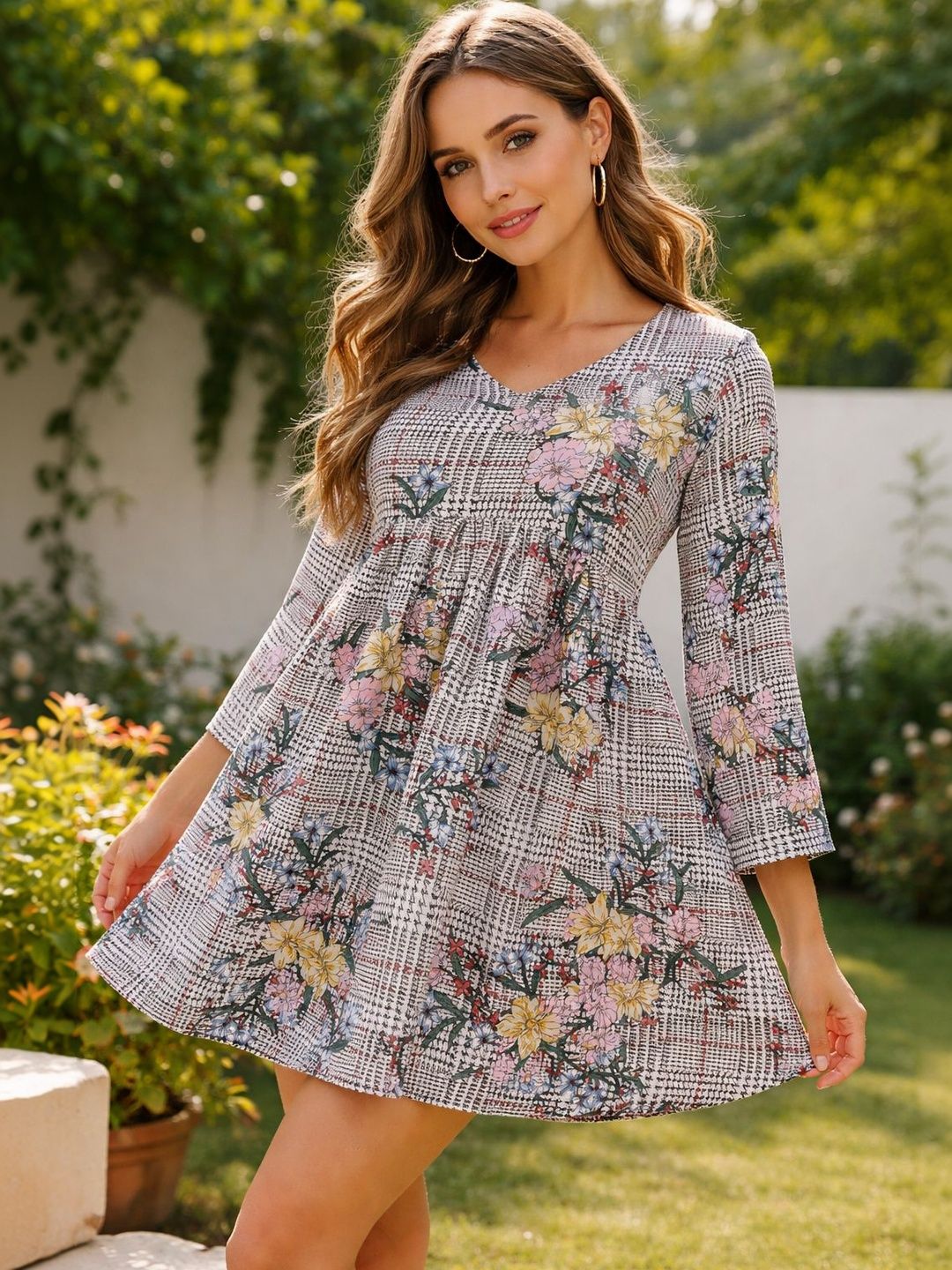 ZARISTAA Floral Print Georgette A-Line Dress