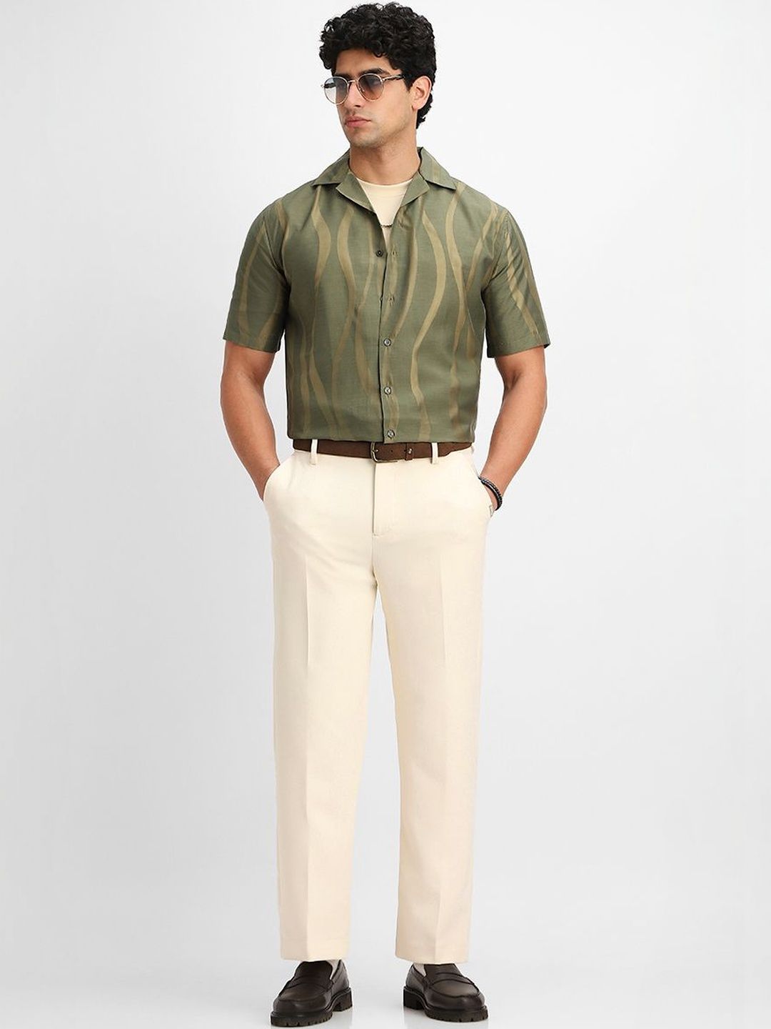 Snitch Cream High-Rise Solid Trousers