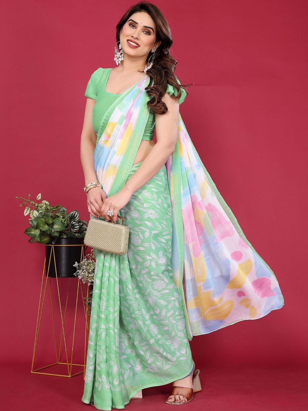 Urban Pallu Floral Pure Chiffon Saree