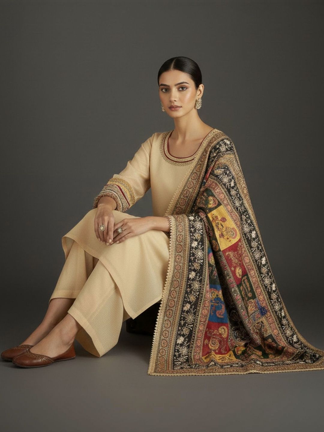 Varanga Women Ethnic Motifs Regular Thread Work Kurta with Trousers & With Dupatta