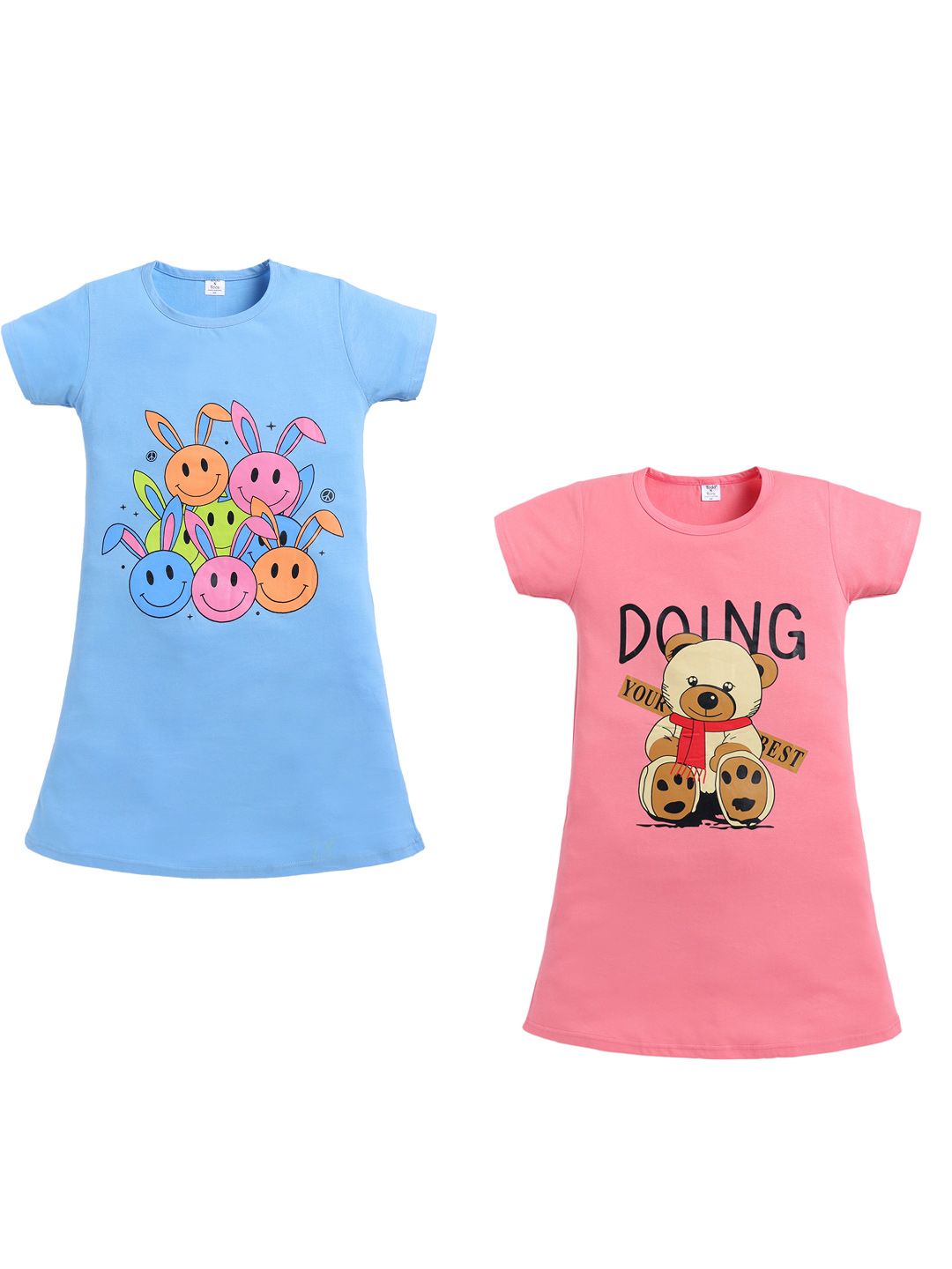Girls Pack Of 2 Graphic Printed Nightdress 2
