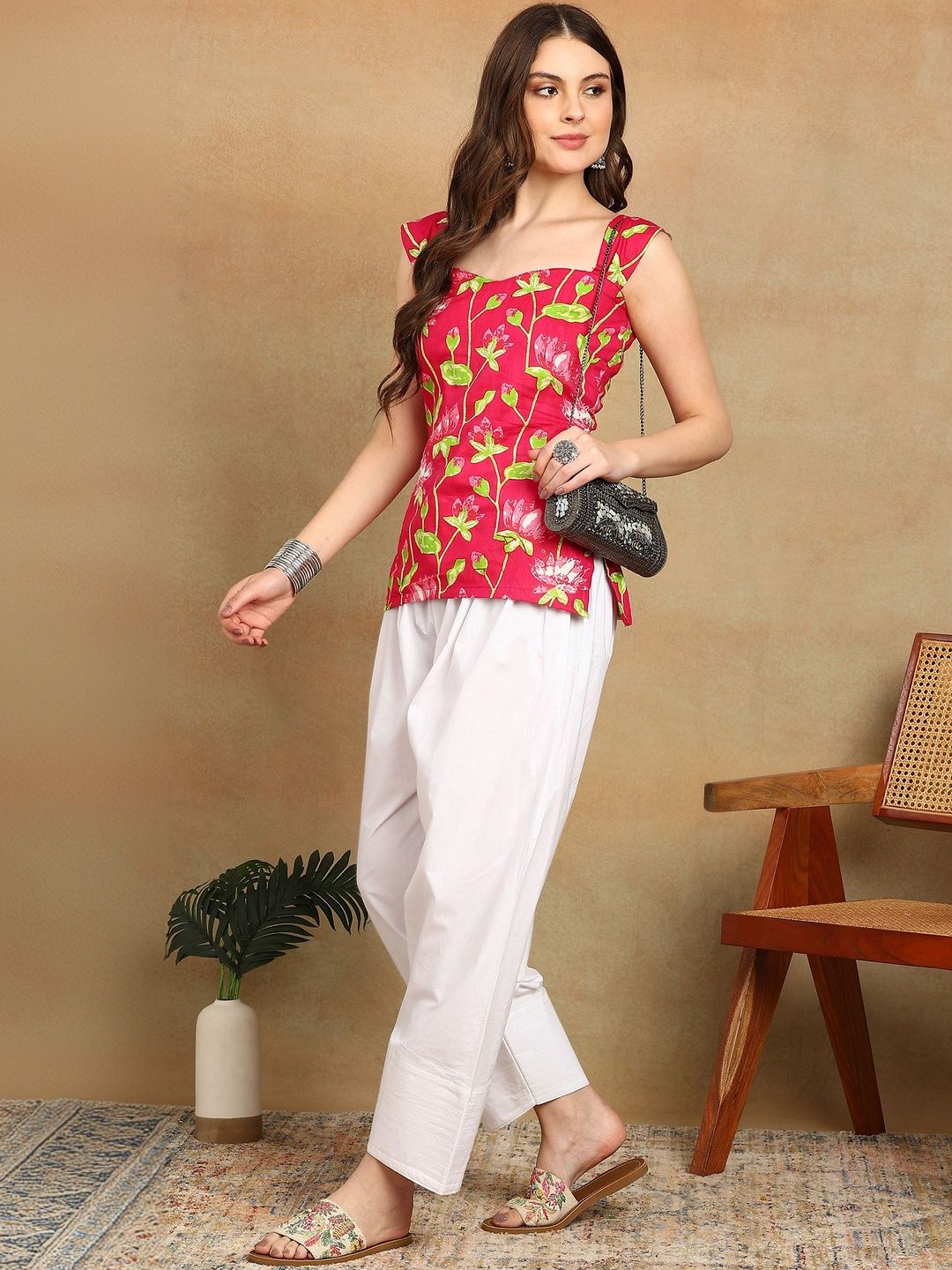 ADYASAA THE LABEL Floral Printed Square Neck Pure Cotton Kurti
