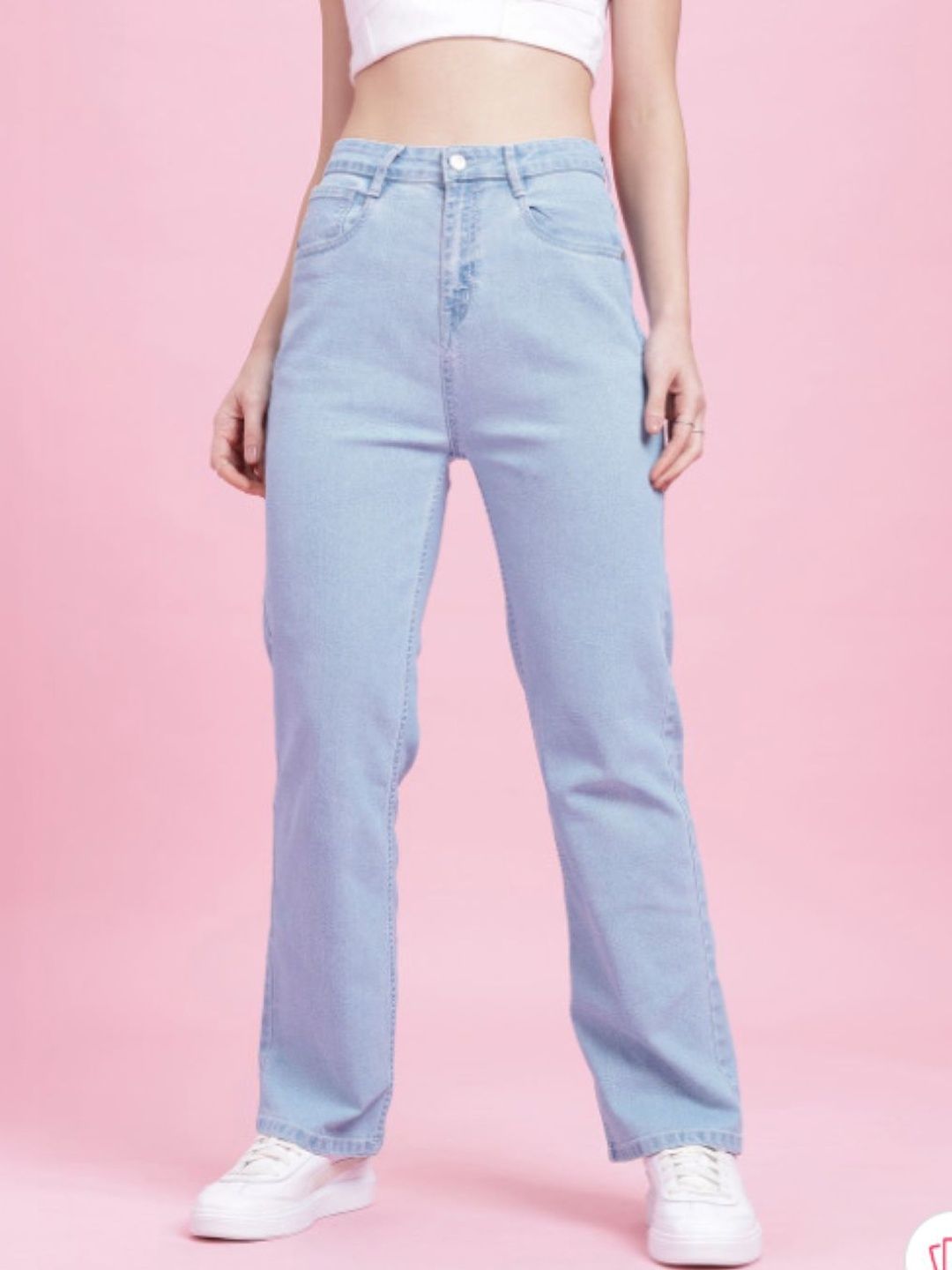 Mast & Harbour Women Classic Straight Fit Mid-Rise Light Fade Stretchable Jeans
