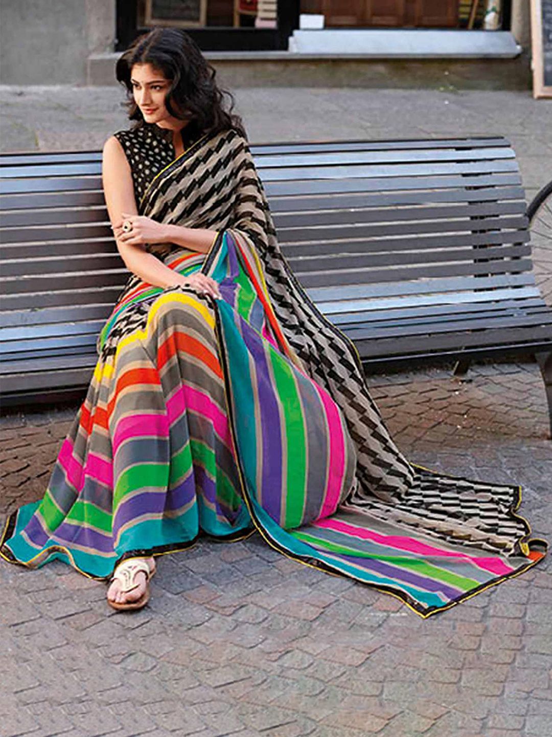 Laxmipati Striped Poly Georgette Saree