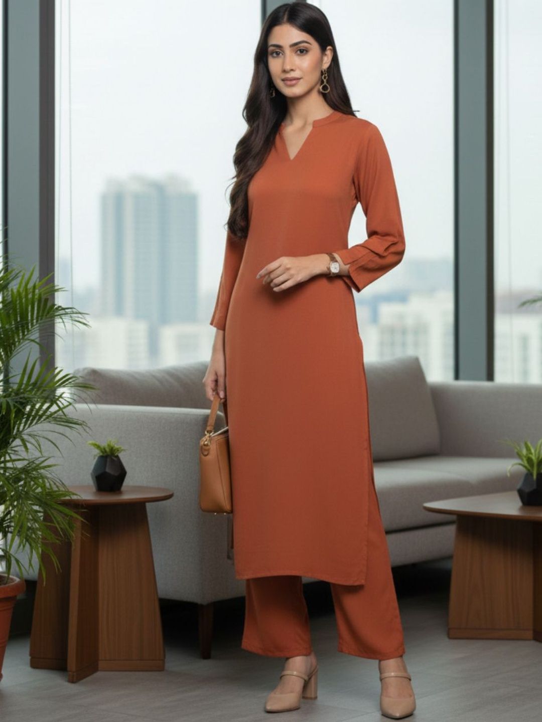 Varanga Women Regular Silk Crepe Kurta with Trousers