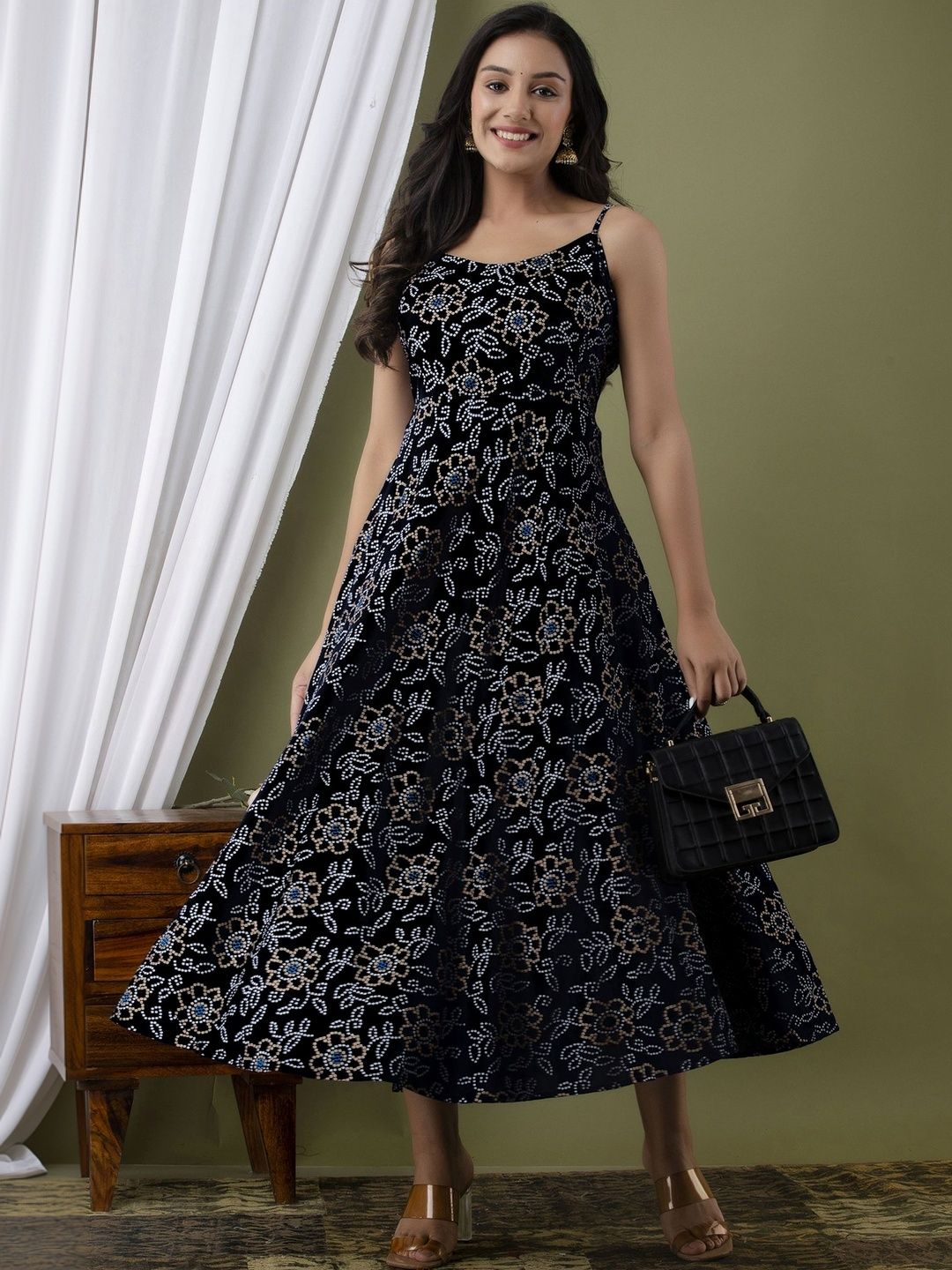 Jollity Women Floral Printed Thread Work Anarkali Kurta