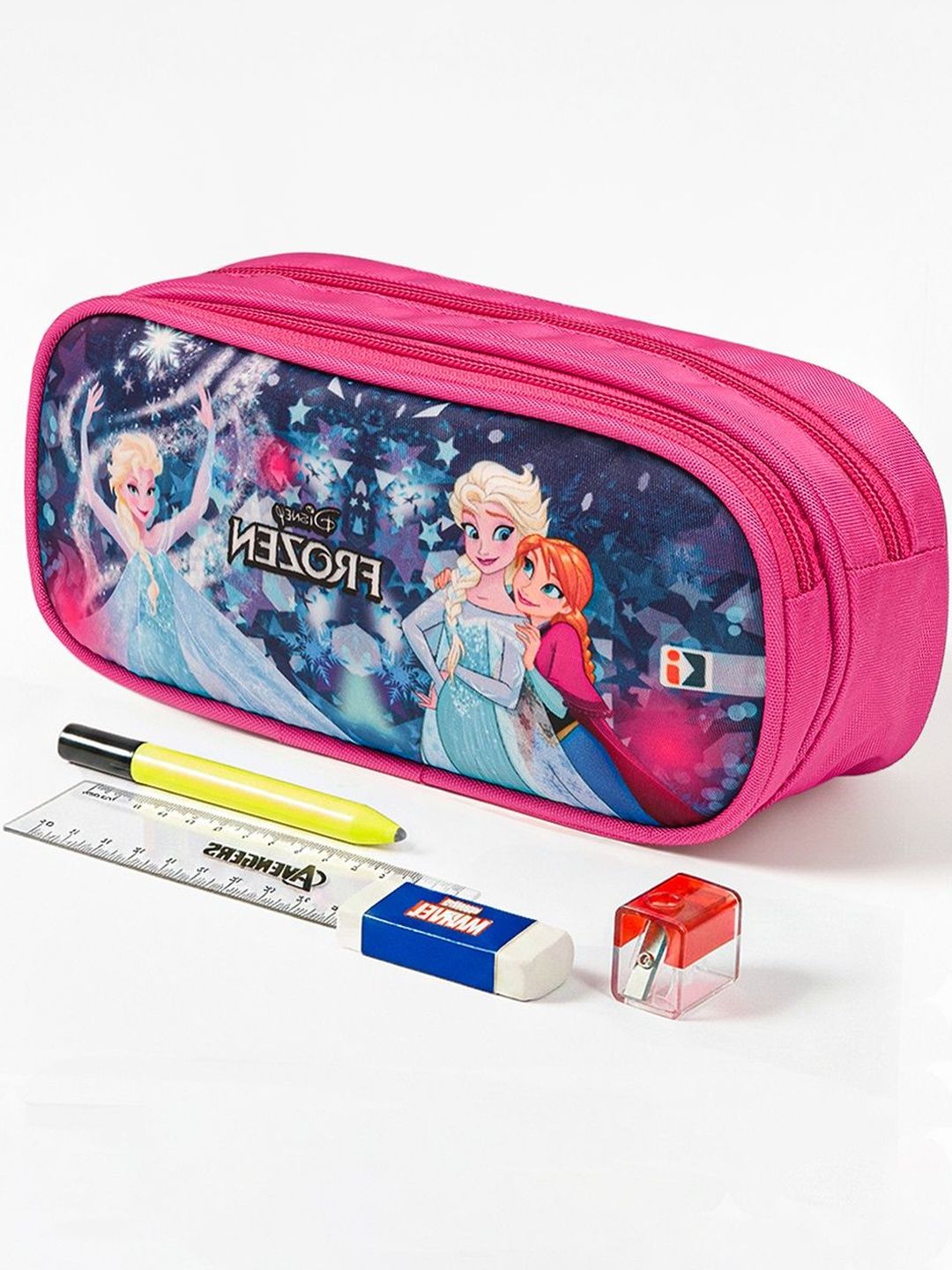 Kuber Industries Blue & Pink Frozen Fun Prints Pouch Double Compartment Pencil Pouch