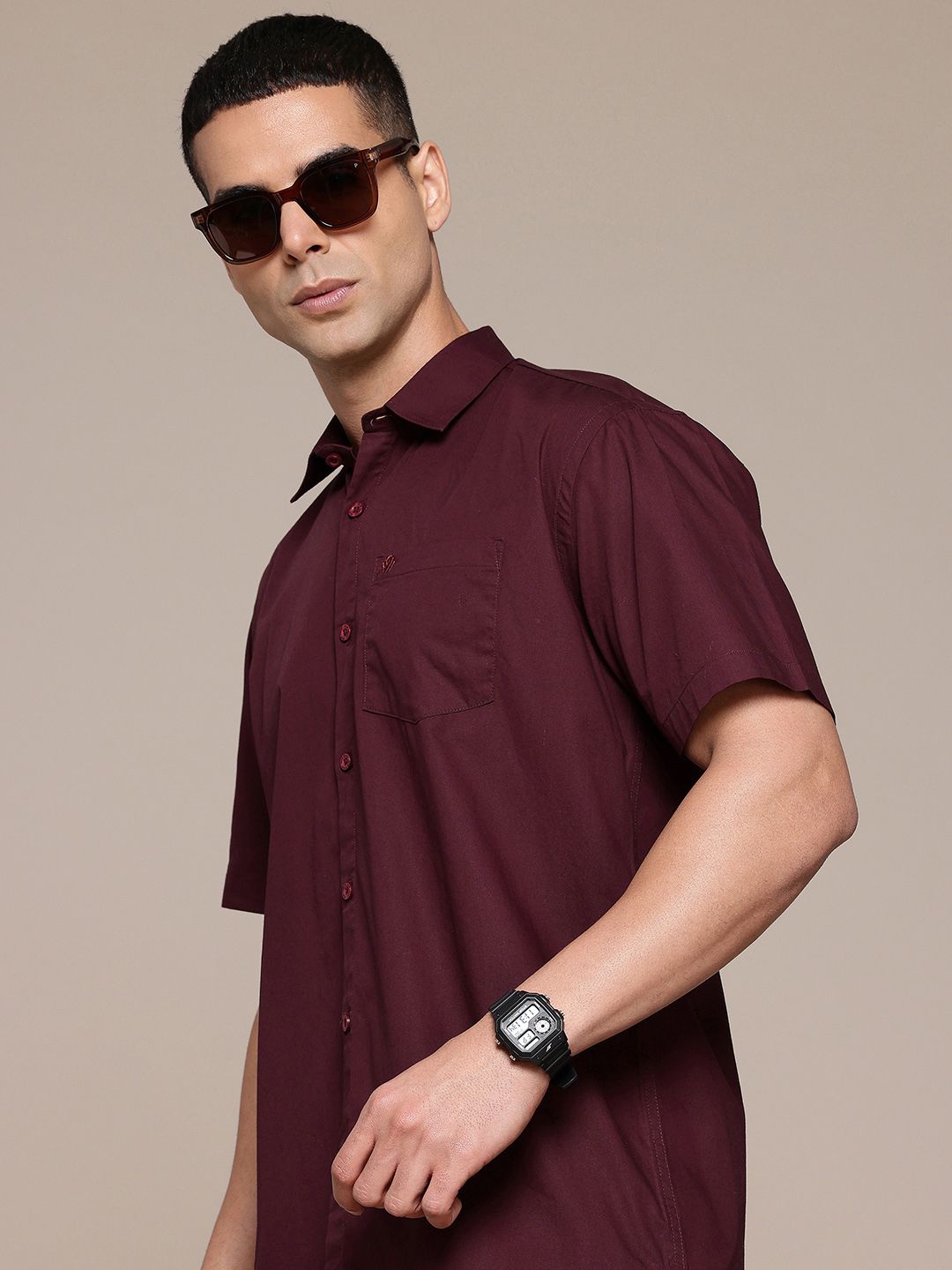 Burgundy Regular Fit Casual Shirt