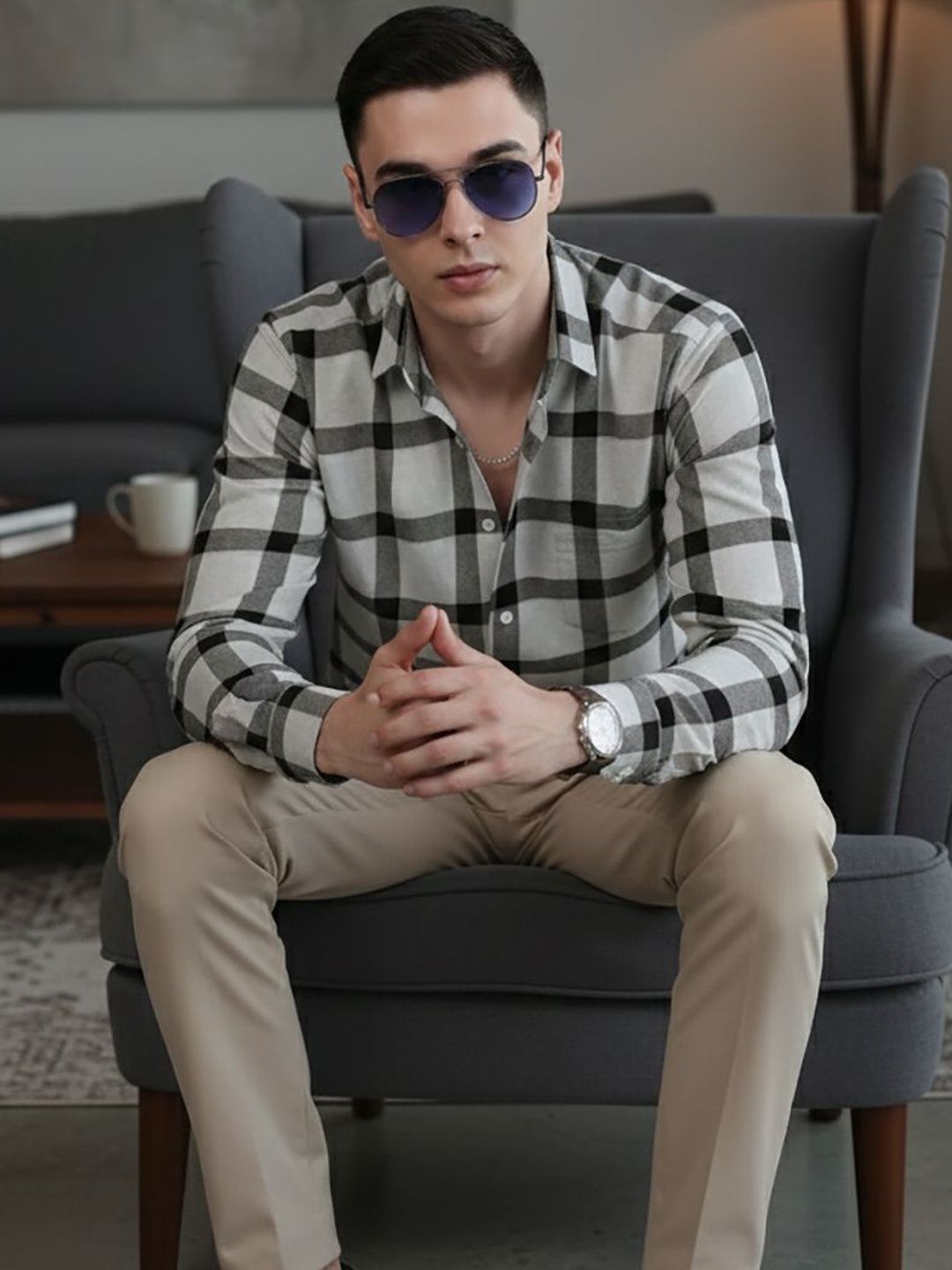 The Roadster Lifestyle Co Checked Spread Collar Shirts