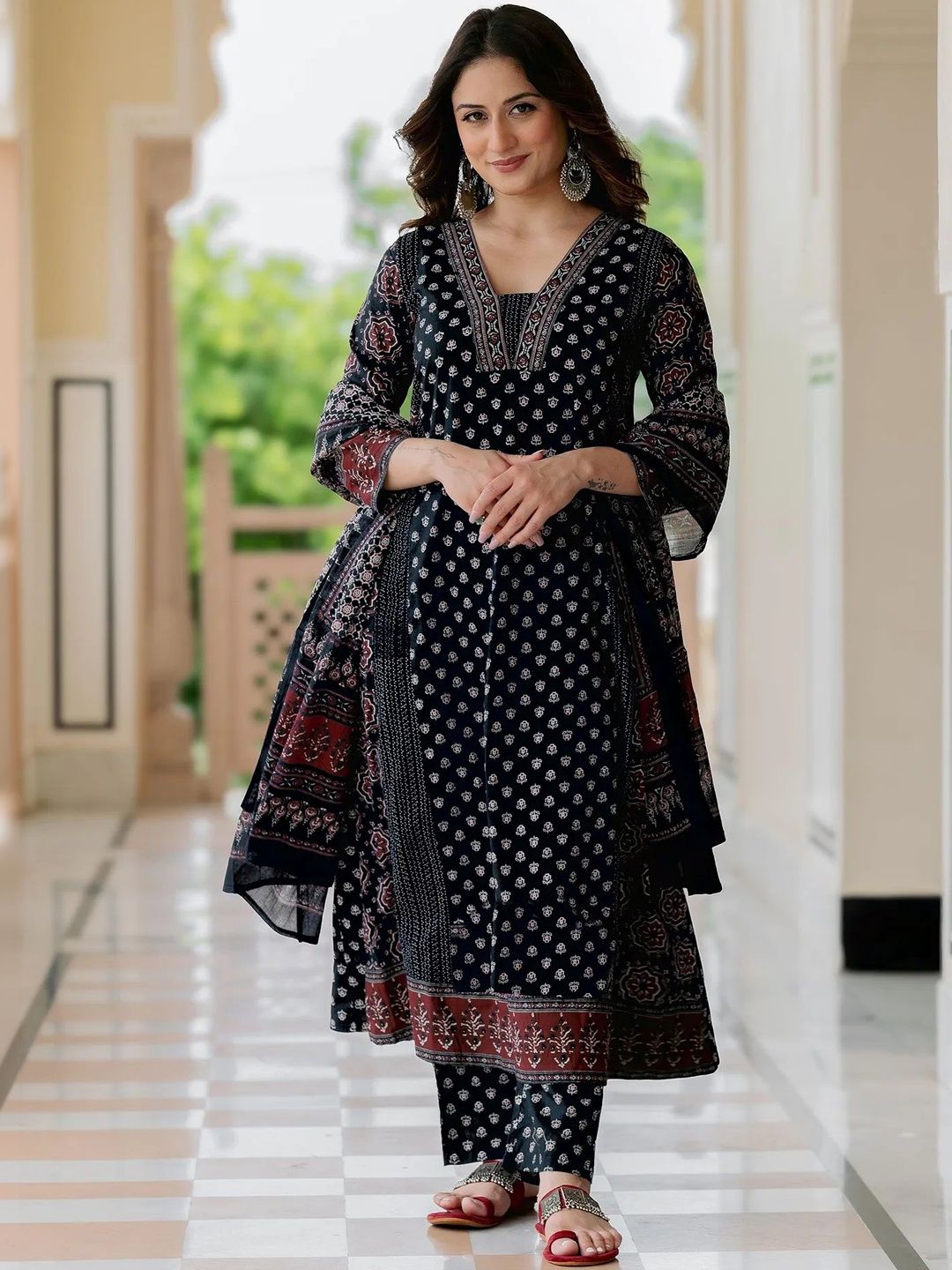 KALINI Women Ethnic Motifs Printed Regular Kurta with Trousers & With Dupatta