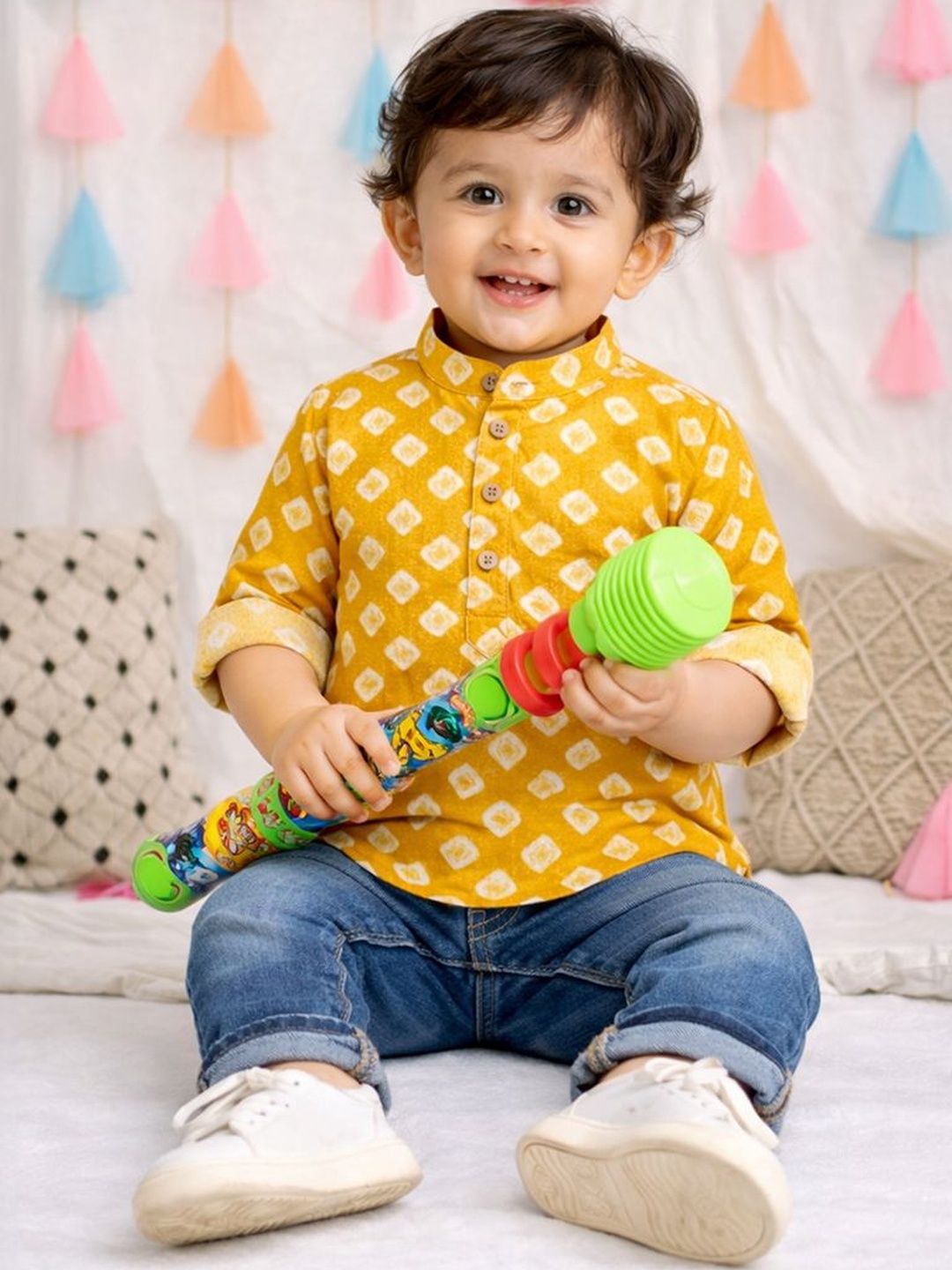 BownBee Boys Full sleeves Bandhni Short Kurta