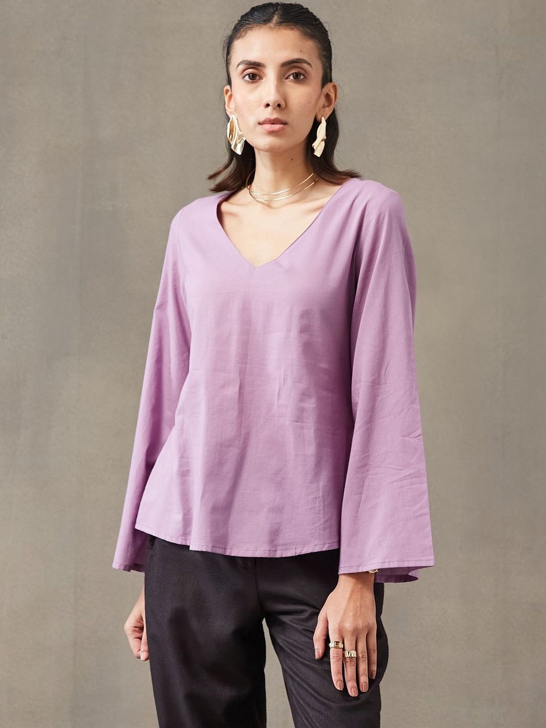 Navibhu V-Neck Flared Sleeves Pure Cotton Office Kurti