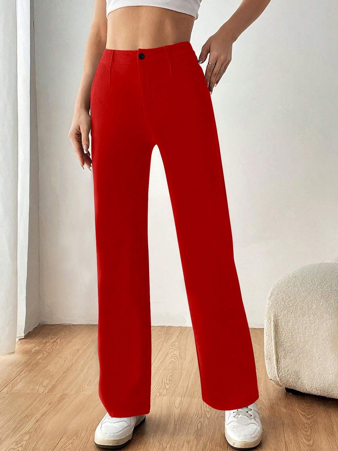 CREZYVEZY Women High-Rise Wrinkle Free Trousers