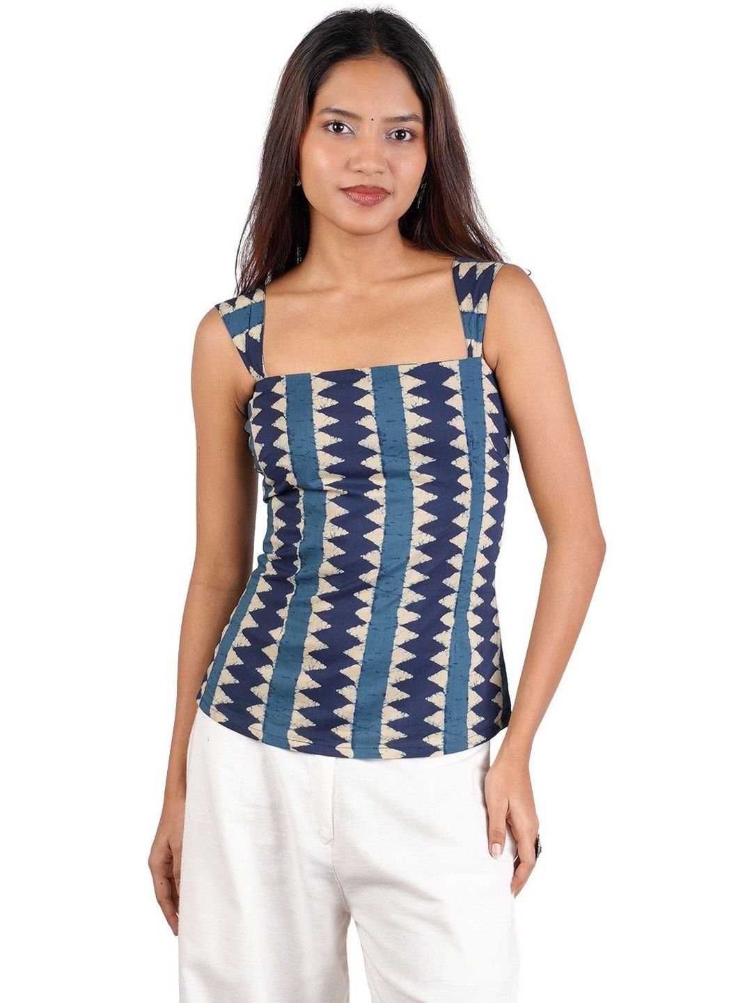 NISHORAMA Amaya Tie Tie-Ups Geometric Square Neck Shoulder Straps Top